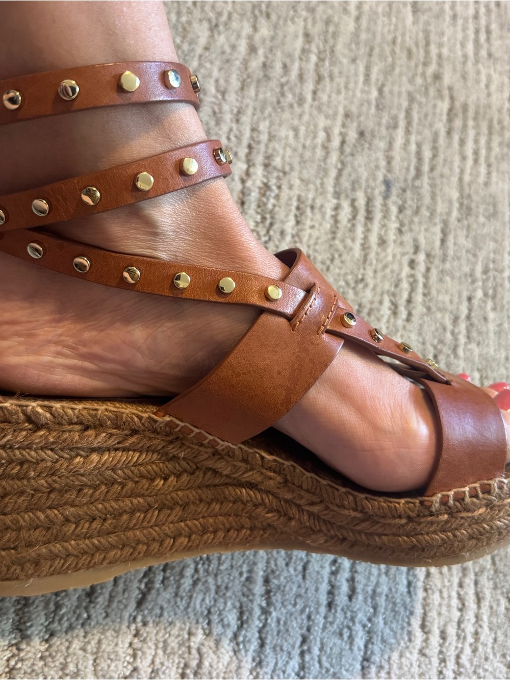 Jimmy Choo Gold Studded Brown Leather Espadrille Wedge Sandals 41 // 9.5 / 10 - Picture 3 of 10